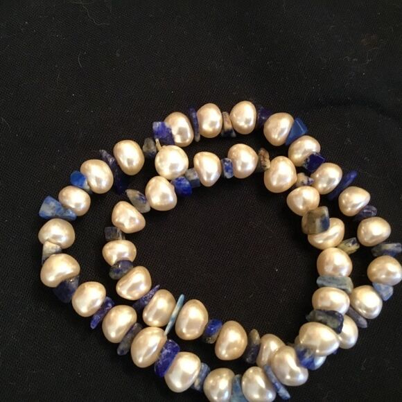 Double Strand Faux Pearl and Sodalite Bracelet - Picture 3 of 3
